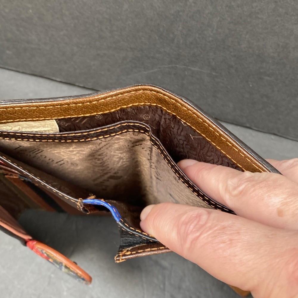 patchwork leather trifold wallet pen mark callout otherwise perfect condition - Picture 8 of 15